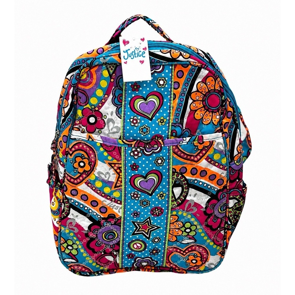 Justice Quilted Adjustable Strap Backpack Sequins Retro Peace Sign NWT 2012